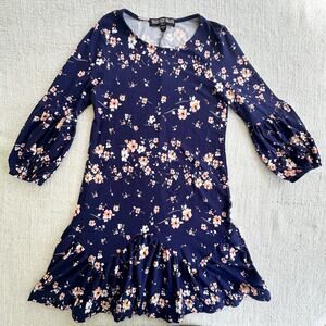 Three Pink Hearts Navy Floral Dress EUC M/10